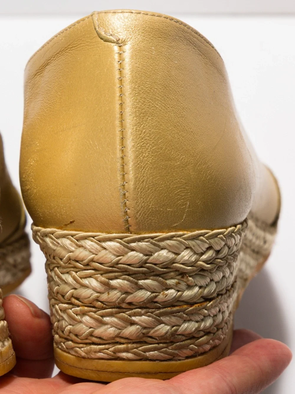 Andre Assous gold leather espadrille wedge 7.5